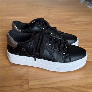 Nine West Black Quilted Lace-Up Platform Sneakers with Metallic Heel